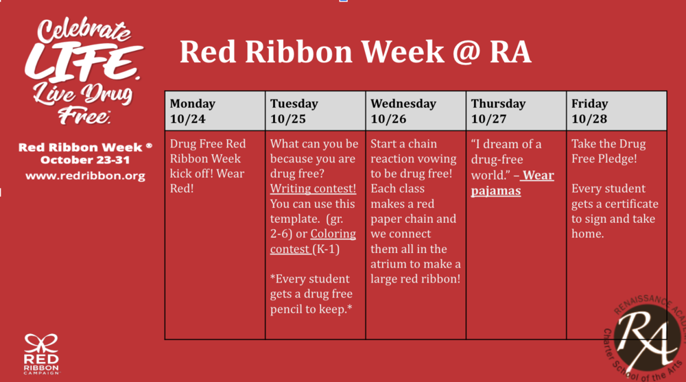 Red Ribbon Week- Oct. 24- Oct. 28