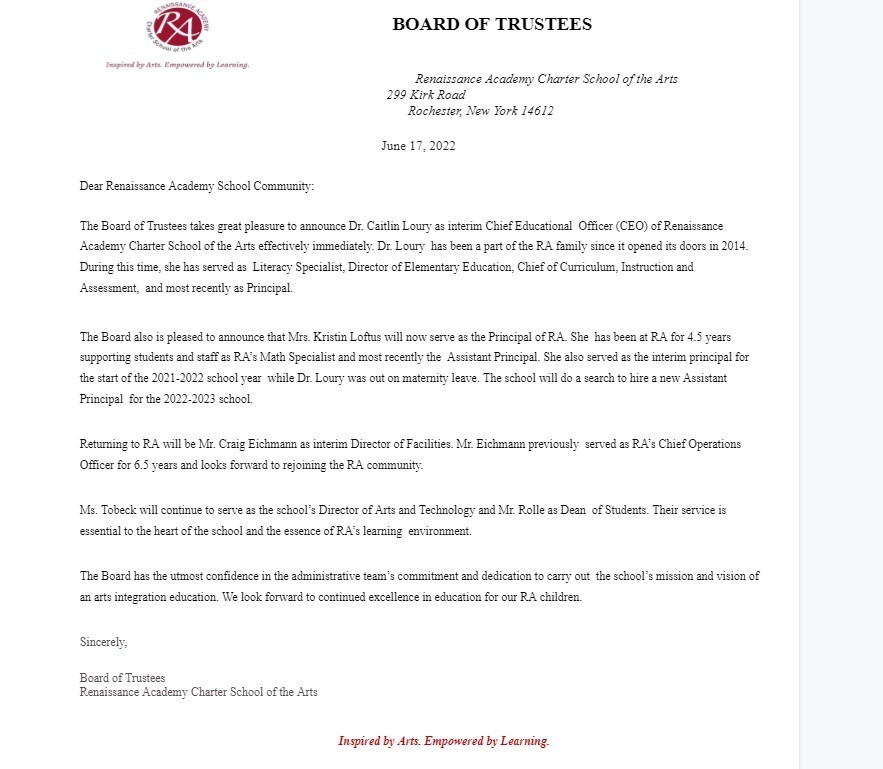Board of Trustees Letter